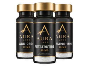 Metabolic Stack: Retatrutide, AOD-9604, and 5-Amino-1MQ research peptide vials