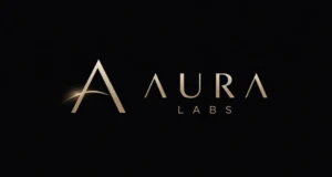 Aura Labs gold logo wordmark on black — premium peptides brand