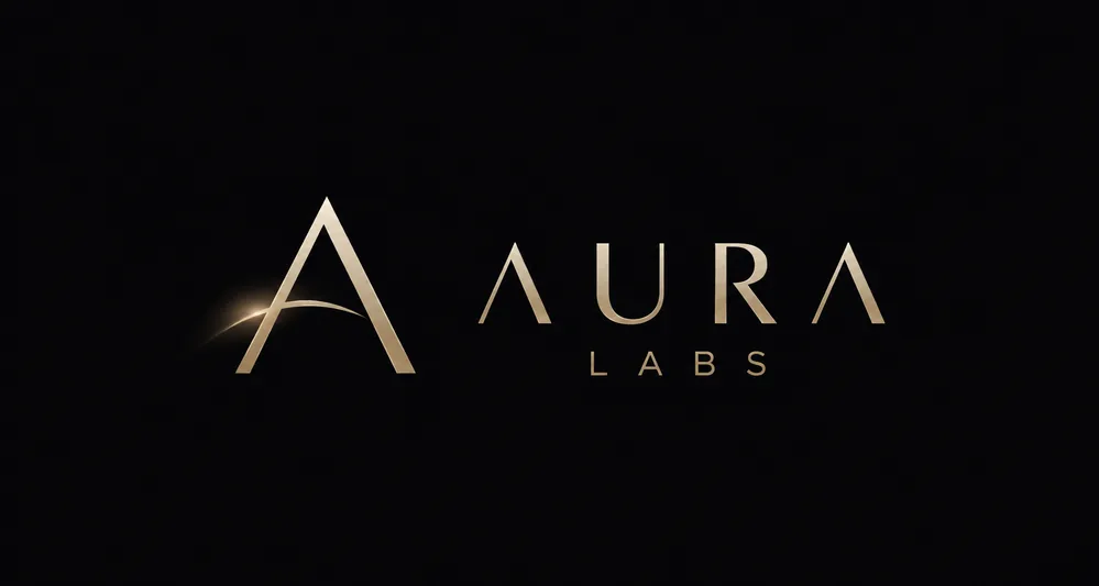 Aura Labs gold logo wordmark on black — premium peptides brand