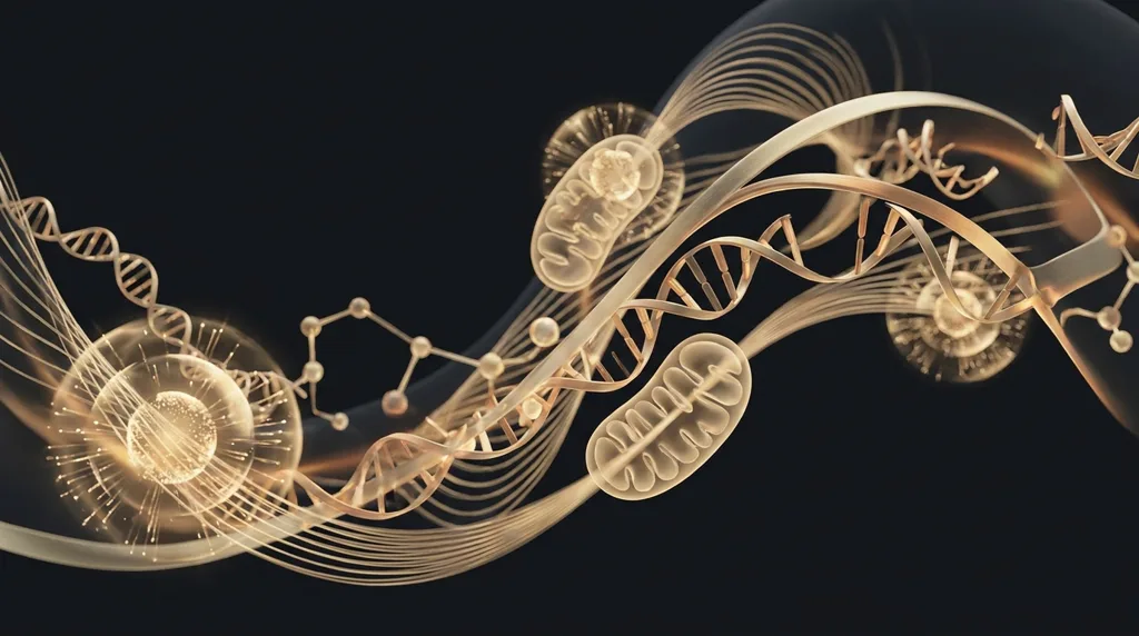 Gold mitochondrial energy peptide illustration — Aura Labs performance peptides