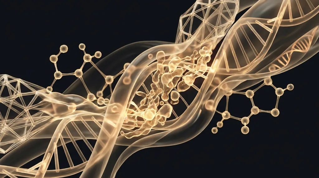 Gold tissue-repair peptide illustration — Aura Labs recovery peptides